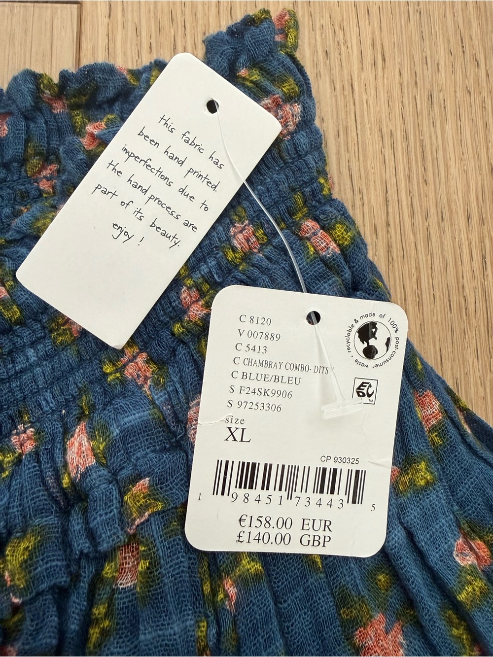 Free People Brynn Printed Maxi Skirt Chambray Combo XL Boho Floral Cottagecore - Picture 7 of 7